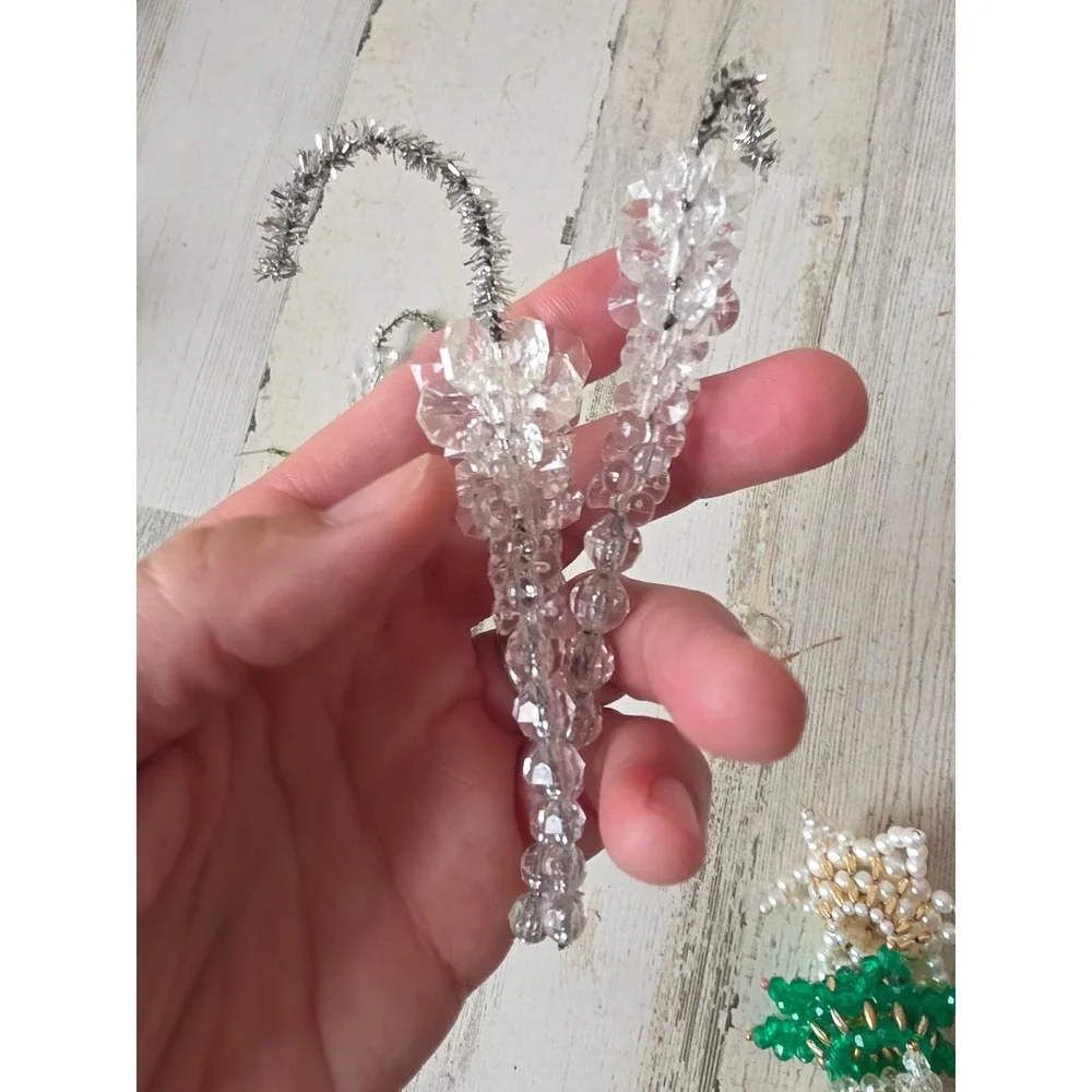 Vintage beaded icicle tinsel ornament Xmas tree